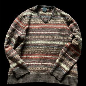 Arrow Men's V-Neck Striped Wool-Blend Grandpa Sweater